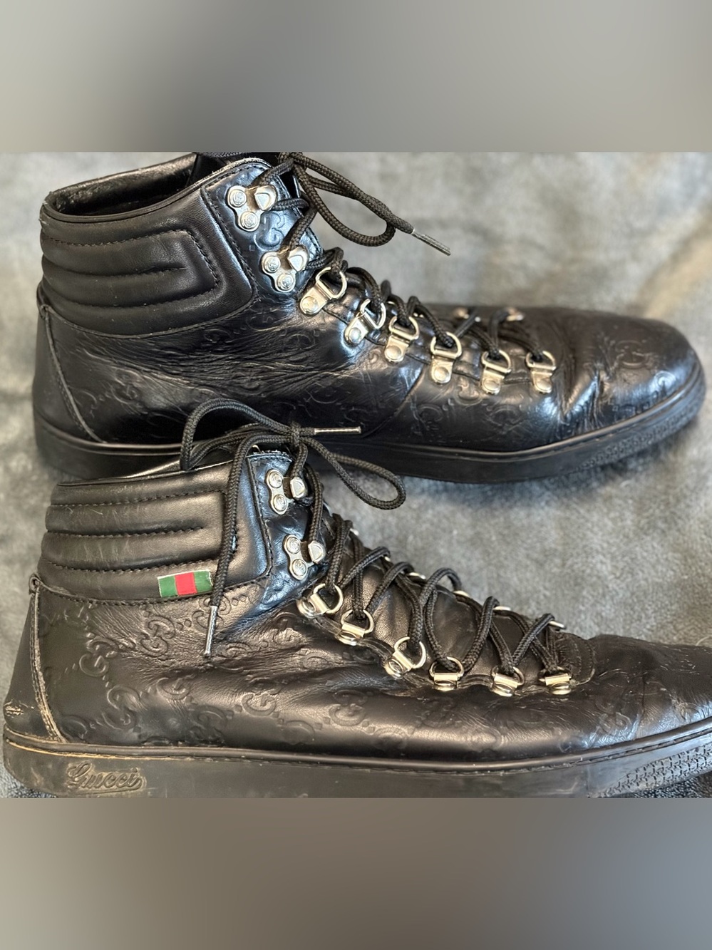Gucci Black Embossed Leather High-Top Boots